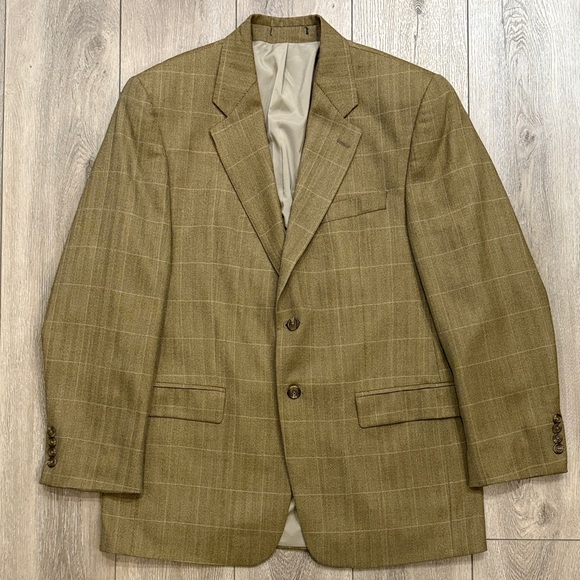 Ralph Lauren Camel/Moss Tweed Wool Windowpane Blazer Sports Coat 40R